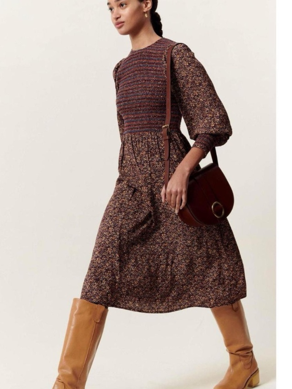 NWOT Sessun Rhoda Long-Sleeve Floral Midi Dress